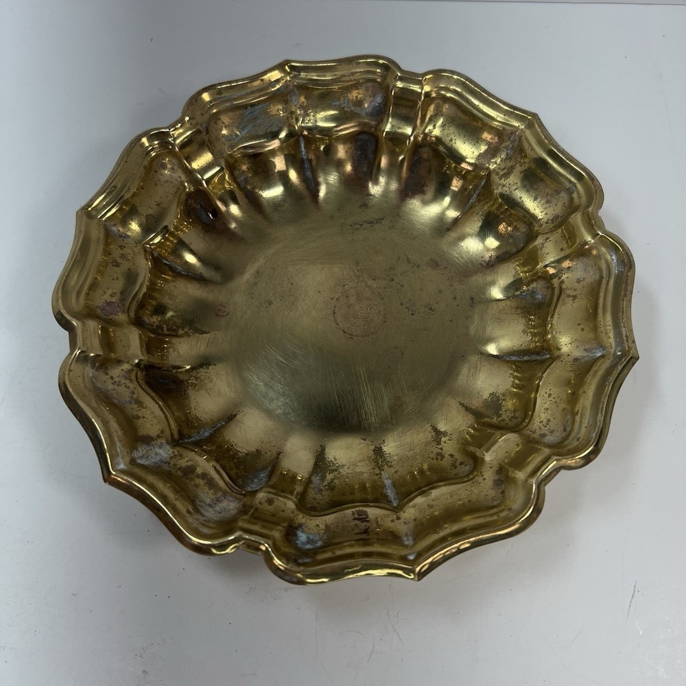 Unbranded Brass Scalloped Bowl Home Decor 6.5in Gold Fair Fluted India Vintage